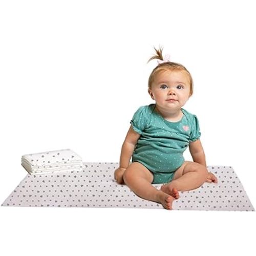 J.L. Childress Healthy Habits Disposable Changing Pads for Baby - Absorbent, No-Leaks, Diaper Changing Table Liners - Disposable Travel Changing Pads, 26" x 18" - Stars/Hearts/Arrows - Pack of 24