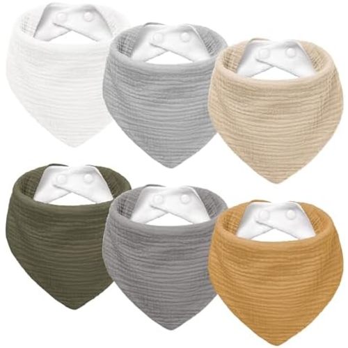 Susurration Muslin Baby Drool Bibs 6Pack Soft Triangular Adjustable Baby Bandana Bibs for Unisex Baby Girls & Boys