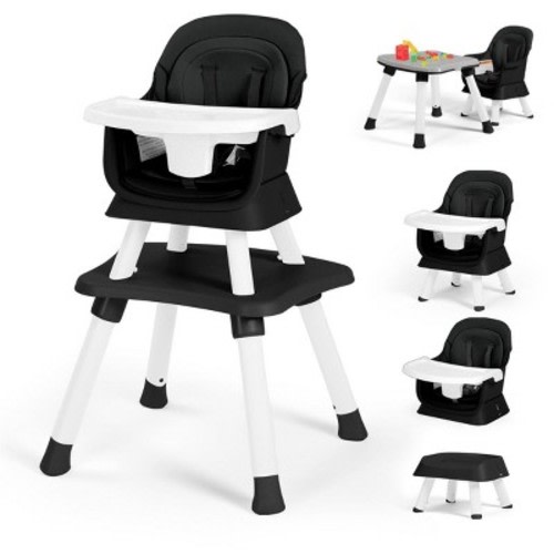 Kinder King 8 in 1 Baby High Chair, Coverts to Dining Booster Seat, Removable Tray & Double Seat Cover, Easy to Wipe, Black & White