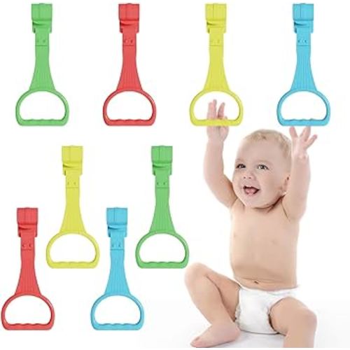 8Pcs Baby Pull up Rings-Baby Walking Exercises Assistant Rings-Baby Bed Stand Up Rings-Baby Crib Pull up Rings-Baby Cot Hanging Rings for Infant Baby Toddler（4 Colors）