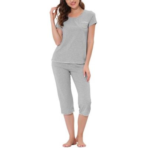 cheibear Women's Round Neck Loungewear with Capri Pants Pajama Set Gray Medium
