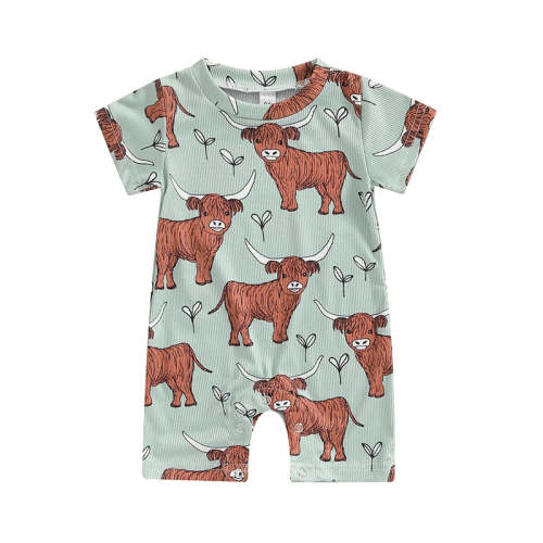 Baby Boys Girls Western Jumpsuit Short Sleeve Crew Neck Highland Cow P – August + Willow