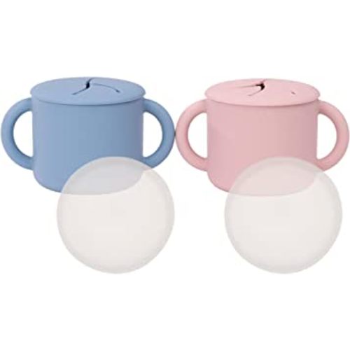 WeeSprout Snack Containers, Food Grade Silicone Cups, Spill-Proof Tops For Toddlers and Babies, Premium Hard Plastic Travel Lids, Dishwasher Safe, Set of 2 Snack Catchers