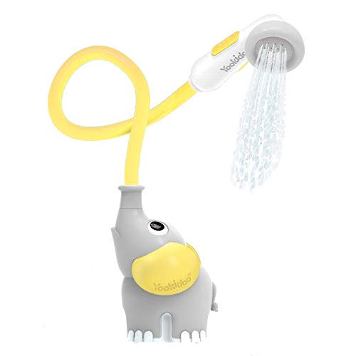 Yookidoo Baby Bath Shower Head - Elephant Water Pump with Trunk Spout Rinser - Control Water Flow from 2 Elephant Trunk Knobs for Maximum Fun in Tub or Sink for Newborn Babies(Yellow)