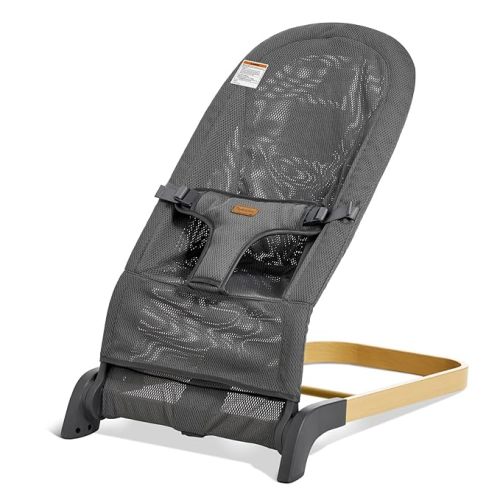Foldable Baby Bouncer, 3-Height Adjustable, Portable Newborn Rocker, Ergonomic Bouncer Seat for 0-6 Months, Breathable Mesh (Grey)