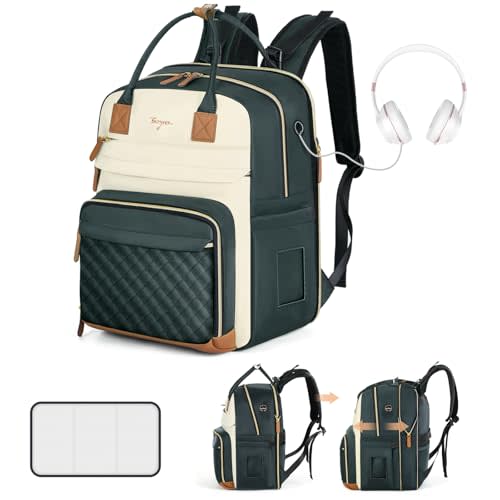 Tonyeee Extra Large Diaper Bag for 2 Kids, Diaper Bag Backpack, Twin Diaper Bag 25-37L Expandable with Changing Pad and Earphone Hole, Apricot Grey