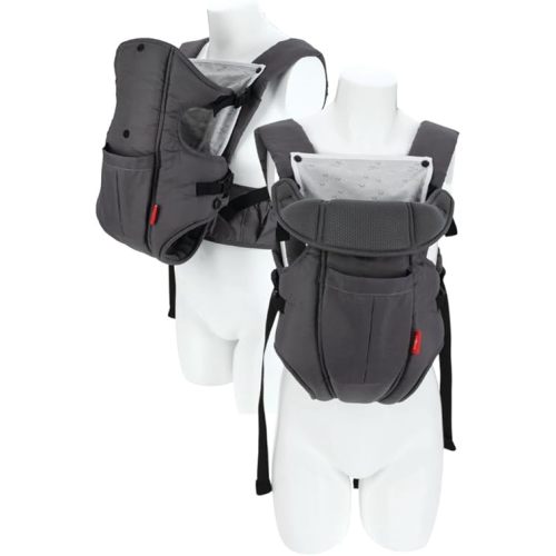 Nuby Deluxe Baby Carrier: Newborn to Toddler with Lumbar Support for 7.7-32.8 lb. (3.5-14.9 kg) | Lightweight Breathable Mesh Fabric | Bonus Teether | Removeable Baby Drool Bib | Color: Grey