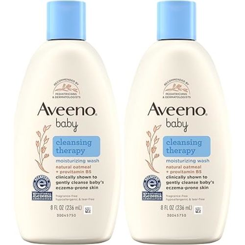 Aveeno Baby Cleansing Therapy Moisturizing BabyBody Wash with Natural Oatmeal & ProVitamin B5, Gentle Tear-Free BabyBath Wash for Sensitive & Eczema-Prone Skin, Hypoallergenic, 8 oz (Pack of 2)