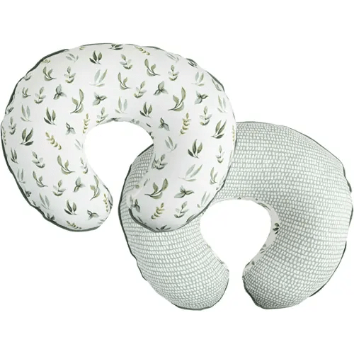 Boppy Organic Original Support Nursing Pillow, Green Little Leaves, Ergonomic Breastfeeding, Bottle Feeding, Bonding, 100% Organic Cotton, Hypoallergenic Fill, Machine Washable