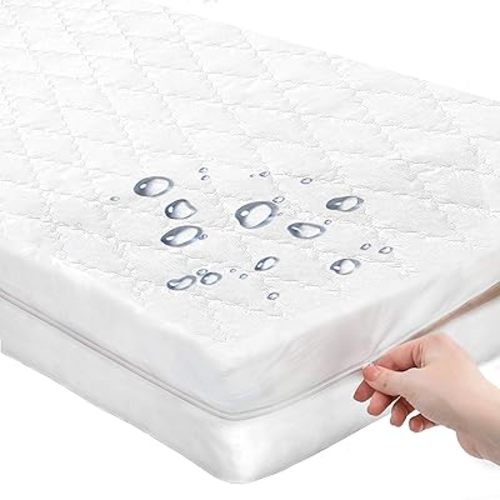 Zippered Quilted Waterproof Crib Protector Mattress Cover - All 6-Sides Waterproof Fully Encasement - Standard Baby Infant Crib Toddler Bed (52" x 28")