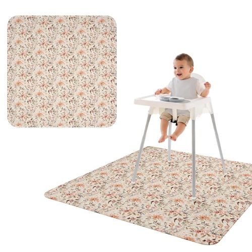 BapronBaby Delilah Floral Splash Mat - Waterproof Catch-All for Under High Chairs, Floors, Tables, Playtime or Arts & Crafts - Machine Washable - 45" x 45”