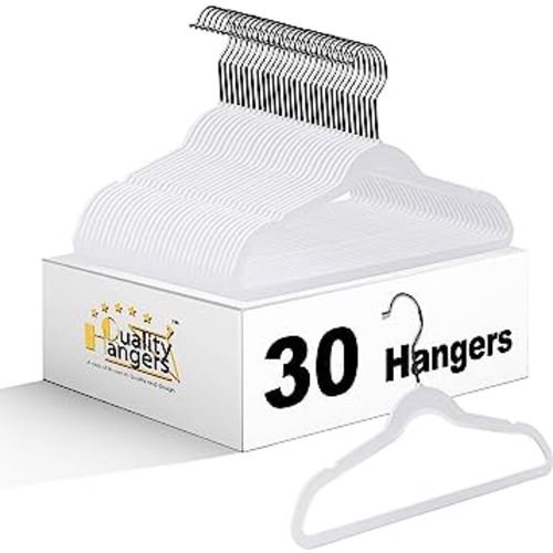 Quality Kids Plastic 30 Pack Non Velvet Non-Flocked Thin Compact Children's Hangers Swivel Hook for Shirts Blouse Coats (White, 30)