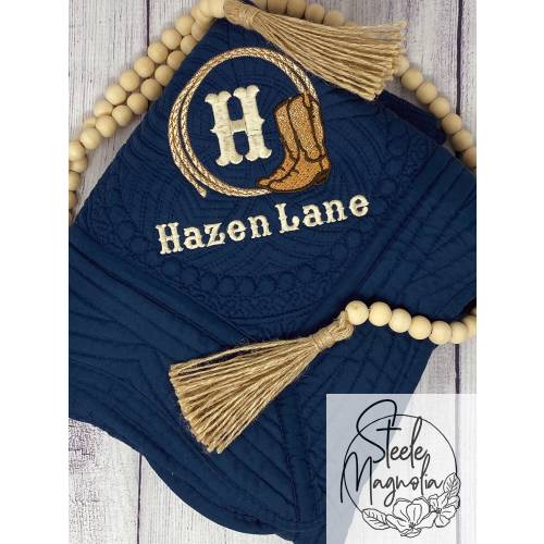 Western Cowboy Name Baby Heirloom Quilt Custom Baby Blanket Embroidered Baby Quilt Personalized Baby Blanket Baby Shower Gift Cowboy Nursery
