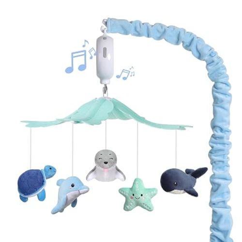 Baby Crib Mobile for Boys and Girls, NICEMER Soft Plush Ocean Characters Mobiles, Blue and Grey Nursery Decor, Calming Soother with 12 Lullabies Essential and Perfect Gift for Babies | with 12 Calming Lullabies