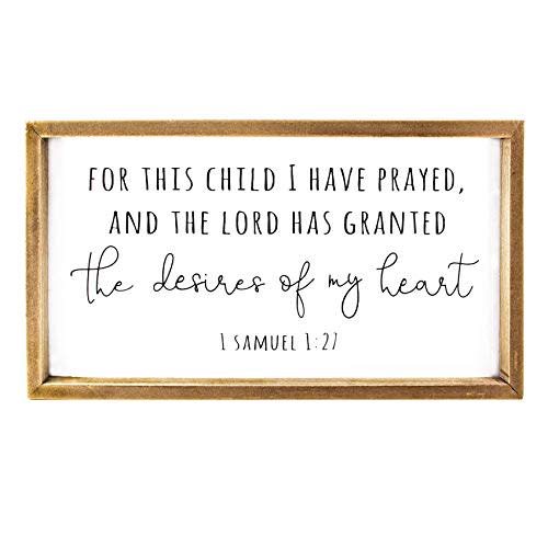 VILIGHT Wood Nursery Wall Decor for Girl and Boy - New Mom Gifts Framed Rustic Signs for Kids - For This Child, I Have Prayed - 16x8.6 Inches