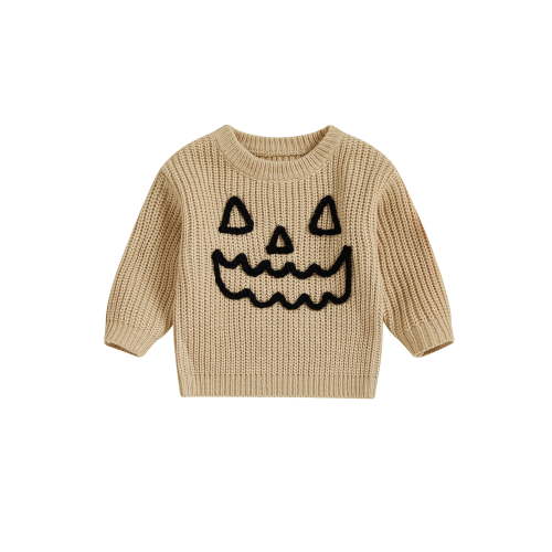 Txlixc Baby Halloween Pullover Sweater Casual Spooky Pumpkin Embroidery Long Sleeve Infant Knitwear