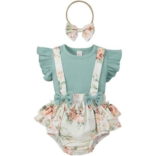 Mubineo Baby Girl Summer Clothes Romper Dress Outfits Cute Ruffle Floral Overalls Skirt Sets Newborn Outfit