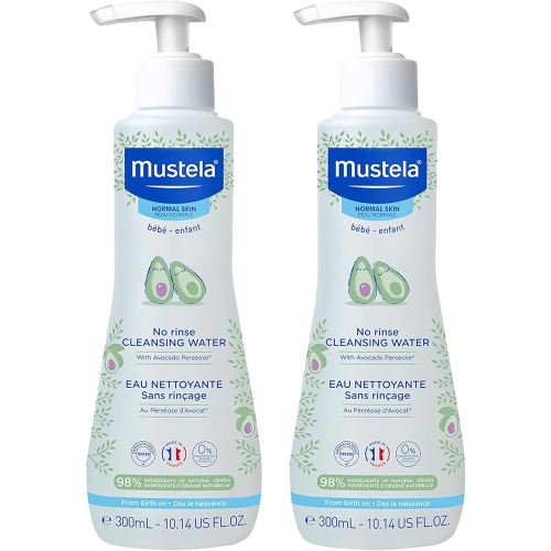 Mustela Baby Cleansing Water - No-Rinse Micellar Water - with Natural Avocado & Aloe Vera - for Baby's Face, Body & Diaper - 1 or 2-Pack - Various Sizes