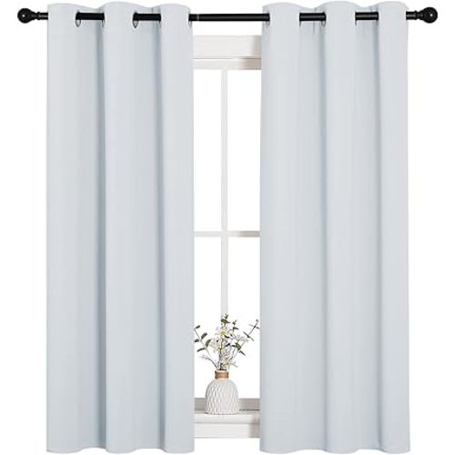 NICETOWN Room Darkening Curtain Panels for Bedroom, Easy-Care Solid Thermal Insulated Grommet Room Darkening Draperies/Drapes (Greyish White, 2 Panels, 34 by 54)