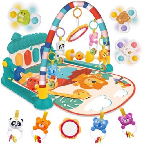 Caunedy Musical Baby Gym & Activity Mat, 5-in-1 Piano Play Mat with Detachable Toy, Play Gym Padded Mat Gift for Newborn, Infant & Toddler