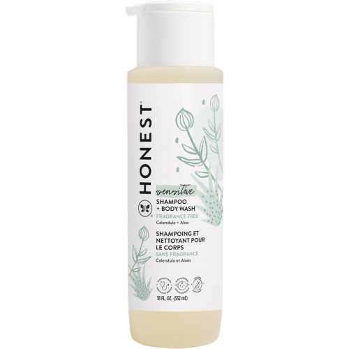 The Honest Company 2-in-1 Cleansing Shampoo and Body Wash for Sensitive Skin, Gentle Tear-Free, Hypoallergenic with Naturally Derived Ingredients, Fragrance-Free, 18 fl oz