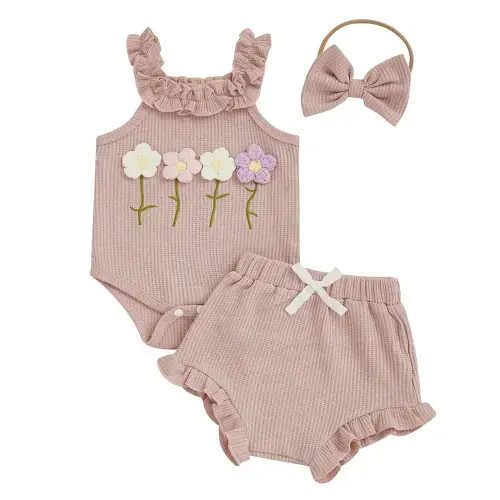 FLOWERS Ruffle Waffle Knit Outfit - 6-12 mos