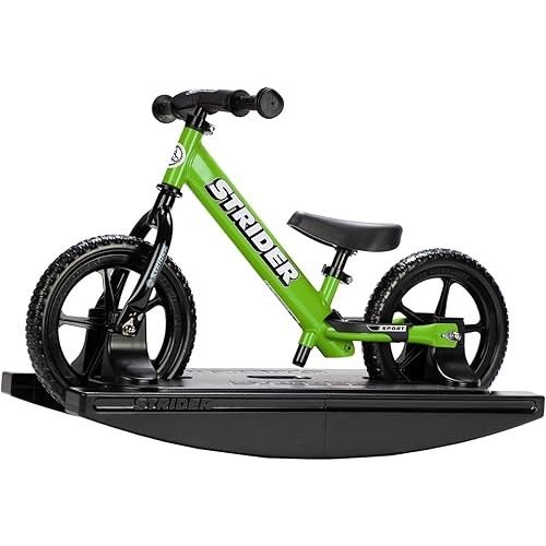 Strider 12” Sport Bike (Pink) + Rocking Base - Helps Teach Baby How to Ride a Balance Bicycle - for Kids 6 Months to 4 Years - Easy Assembly & Adjustments