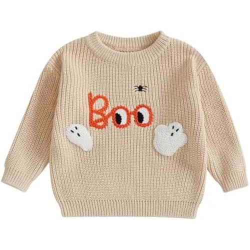 Baby Boy Girl Halloween Sweater Pumpkin Ghost Embroidery Cable Knit Sweater Infant Toddler Halloween Clothes