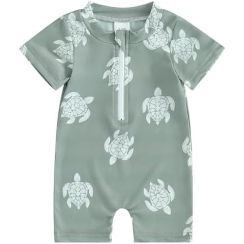 Toddler Infant Baby Boys Swimsuit One Piece Zipper Rash Guard Sea Animal Print Bathing Suit Swimwear