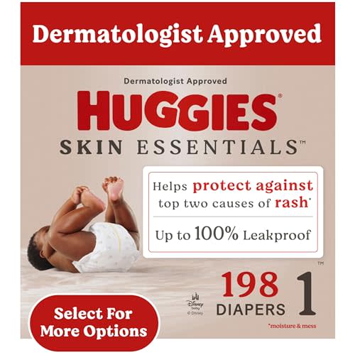 Huggies Size 1 Diapers, Skin Essentials Baby Diapers, Size 1 (8-14 lbs), 198 Count (3 Packs of 66)