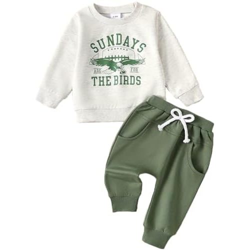 Yvowming Toddler Baby Boy Fall Winter Clothes Letter Print Long Sleeve Sweatshirt Pullover Tops Pants Outfits Set