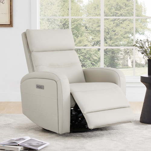 CHITA Power Glider Recliner Chair, 270° Swivel Recliner with USB & Type-C Charge for Nursery, Faux Leather in Cream