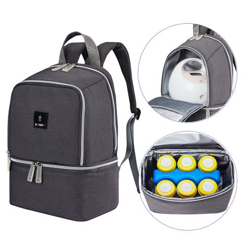 Breast Pump Bag Backpack - Cooler Lunch Bag Double Layer for Mother Large Size Gray