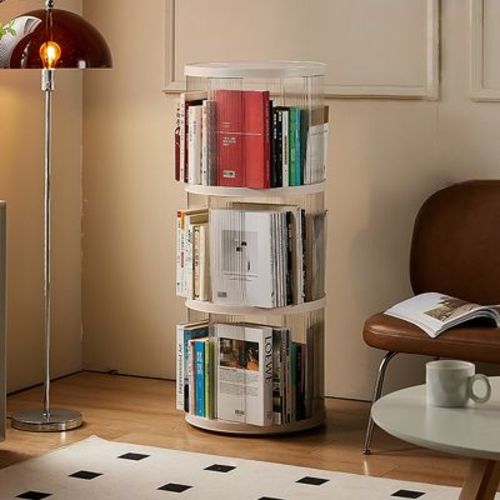 3-tier 360° Rotating Bookshelf, Small Corner Bookcase, With Small Footprint, Narrow Book Shelf Organizer, For Bedroom, Living Room - White