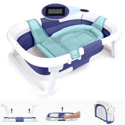 Free Shipping! Prociv Foldable Baby Bathtub for Infants to Toddler,Portable Travel Bathtub Multifunctional Bathtub with Drain Hole, Baby Bathtub for Newborn 0-36 Month Gray (with Net)