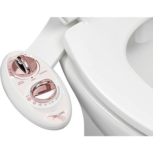 LUXE Bidet NEO 185 - Self-Cleaning, Dual Nozzle, Non-Electric Bidet Attachment for Toilet Seat, Adjustable Water Pressure, Rear and Feminine Wash (Rose Gold)