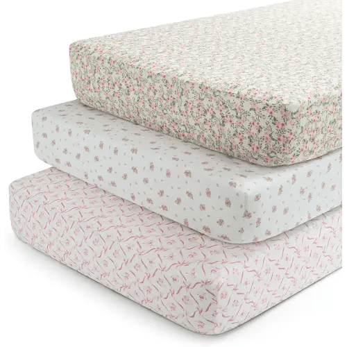 Delta Children Fitted Crib Sheets for Girls and Boys - Crib Sheet for Standard Crib and Toddler Mattresses - 28x52 Inch (Pack of 3), Pink Floral