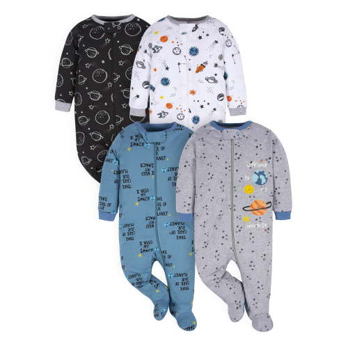 Gerber Baby Boy Multi Sleepers, Sleep 'n Play Footed Pajamas, 4-Pack