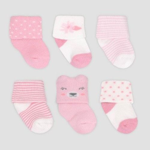 Baby Girls' 6pk Bear Crew Socks - Just One You® made by carter's Pink 0-3M