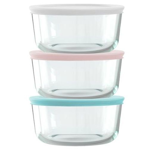 Pyrex® Simply Store® 6-pc 4-cup Round Glass Storage Set With Assorted Color Lids: Small Glass Containers, Dishwasher-safe : Target
