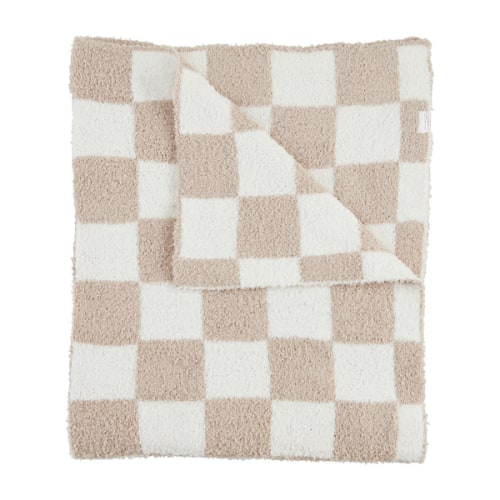 Taupe Check Chenille Blanket | Soft Blanket | Mud Pie