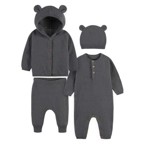 Modern Moments by Gerber Baby Boys Sweater Knit Coverall, Cardigan, & Pant Outfit Set, 4-Piece (Newborn-3/6 Months)