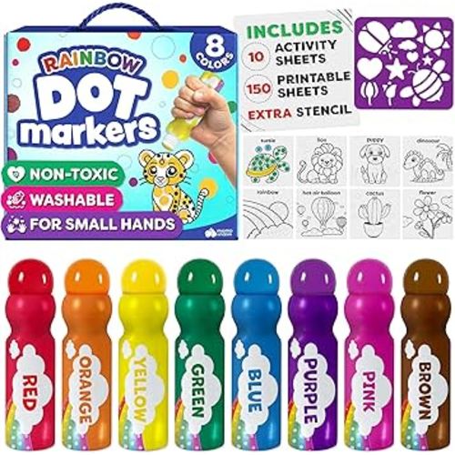 Dot Markers For Toddlers 1-3 - Dot Art Paints Washable For Kids - Includes Printed & PDF Coloring Sheets - Arts And Crafts For Kids - Toddler Learning Toys Activities - Bingo Daubers For Toddlers 2-4