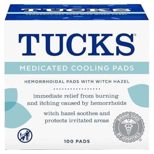 TUCKS Medicated Cooling Pads, 100 Count Pads with Witch Hazel, Cleanses Sensitive Areas, Protects from Irritation, Hemorrhoid Treatment, Medicated Pads Used By Hospitals
