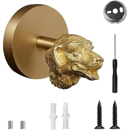 Dog Wall Hook, Solid Brass Wildlife, Heavy Duty Vintage Animal Hook. Used for Hanging Clothes, Hats, Towels, Bags, Organizing Decorative Wall Hooks
