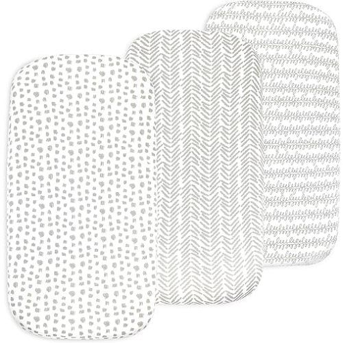 3-Pack Organic Fitted Bassinet Sheets, Compatible with Halo, Snoo, Graco, Dream On Me, Delta, and Other Standard Size Bassinets - Fits Oval, Hourglass, & Rectangle Shapes (Size 32 x 16 x 4 Inches)