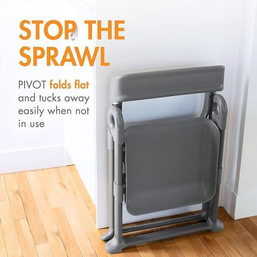 Boon Pivot Toddler Tower - Folding Toddler Step Stool - Montessori Kitchen Stool for Learning and Cooking - 21.75 L x 22.75 W x 34.75 H - Ages 18 Months to 4 Years - Gray