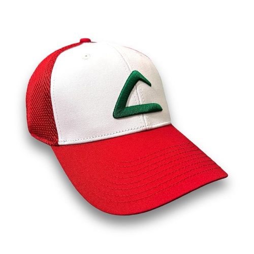 Embroidered Ash Anime Ketchum Inspired Red and White, Premium 3D Puff Logo League Trainer Anime Cosplay Soft Mesh Snapback