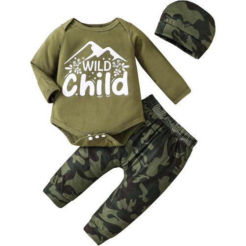 MVUOCR Toddler Baby Boy's Outfits Fall Clothes Set Print Long Sleeve Pants Sets and Hat Soft Baby Coming Home Hospital Romper