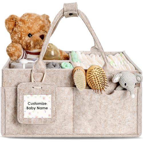 GEMII Diaper Caddy Organizer - Large Baby Caddy Organizer with Handle for Newborn Essentials Boy or Girl (Oatmeal, Large)